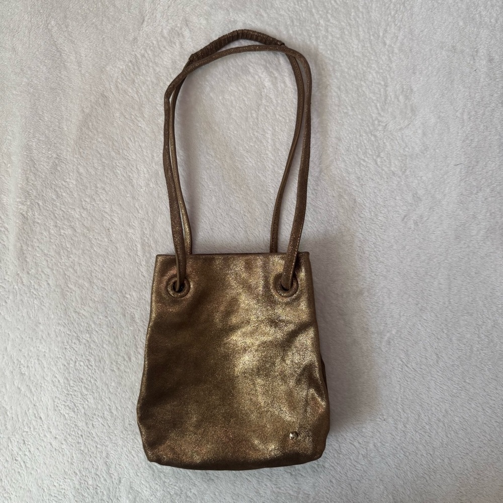 NWT Halston Heritage Gold Suede Mini Shoulder Bag, Mini Bucket Bag